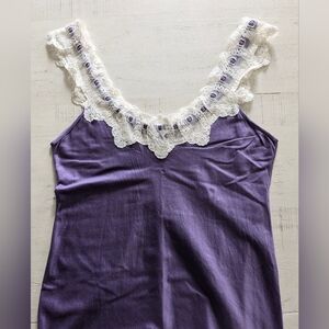 EGI FILO DI SCOZIA Jersey Women's Long Cotton Knit Nightgown Lace Edging